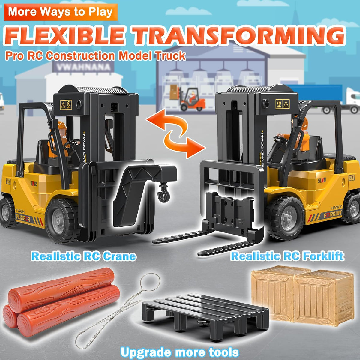 1:24 RC Forklift Toy for Kids - Yellow / 1:24 Scale (10×4×6.3 inch) - image 2