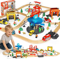 TOY Life Wooden Train Set with Crane, 60-Pc Track, Boys 3-8 – Fun for Kids & Family - 119 PCS