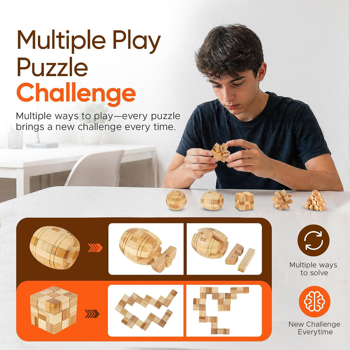 Tuauoe wooden brain teaser puzzles, 12 natural wood Kongming locks - view 9