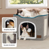 Bedsure Cat House Bed for Indoor Cats with Fluffy Ball and Scratch Pad - Blue / Single - image 3
