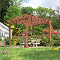 MUPATER 12×12 FT Outdoor Pergola with Roof, Wooden Pergola Kit with Stakes, Wood Garden Shelter Structure for Climbing Plant, Snow and Wind Supported, Shade for Patio, Backyard, Deck