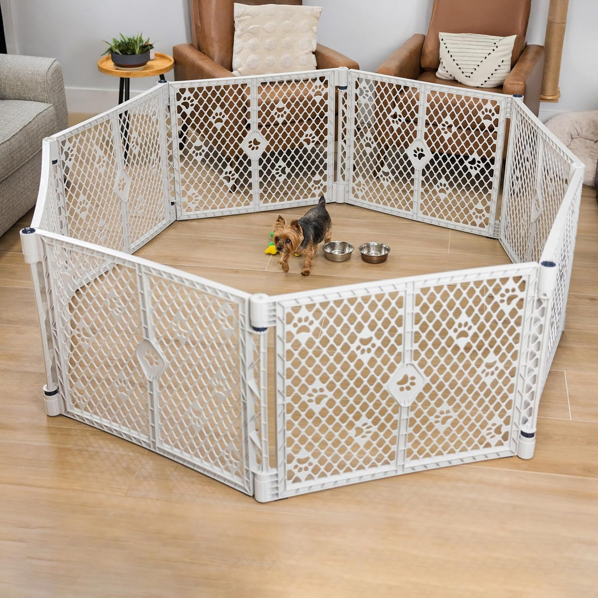MyPet North States Petyard Plus: 3 Ft. Wide Folding Dog Playpen - 8-Panel / Paw Print Design / Light Gray - image 2
