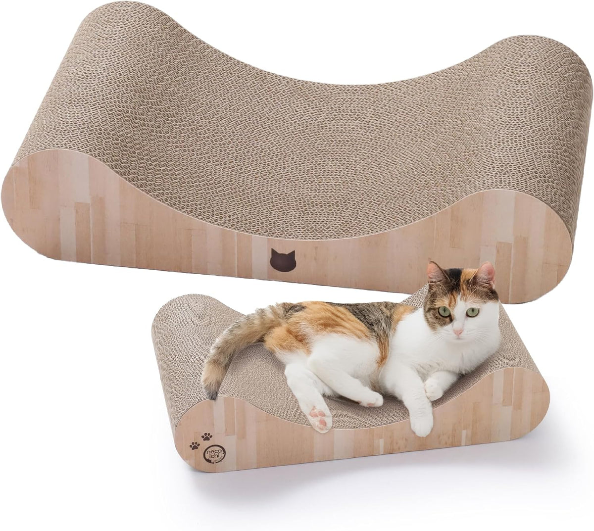 Necoichi Cardboard Cat Scratcher Bed for Indoor Cats - Large / Oak