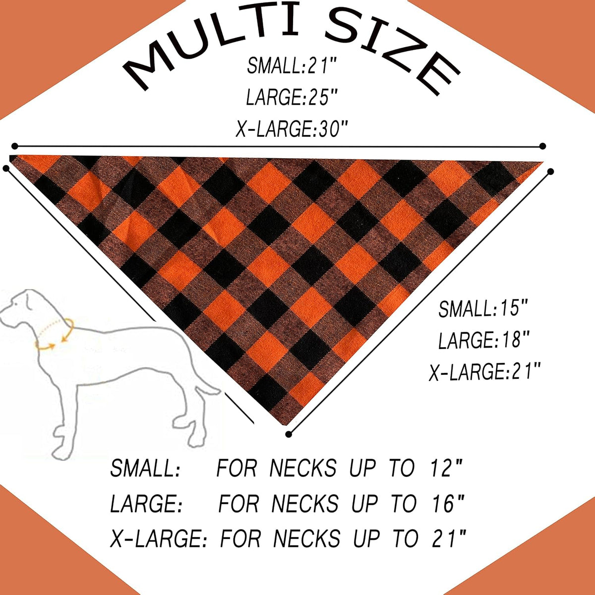 Fall Dog Bandanas 2 Pack, Orange Plaid Pet Scarf for Boy and Girl, Premium Durable Fabric, Holiday - Orange / Large - image 2