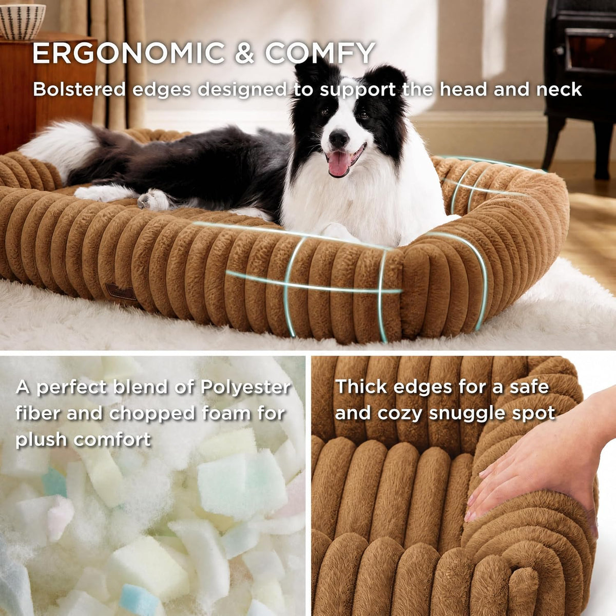 Bedsure ComfyFleece Cute Dog Bed for Small Medium Dogs Washable - L(36" x27" x8") / Camel Brown - image 2