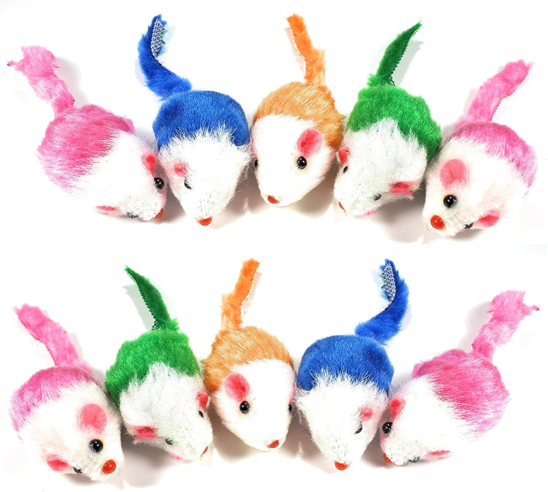 Play Fur Mice Cat Toys – Mixed Bag of 10 Play Mice with Rattling Sounds – 4 Color Variety Pack
