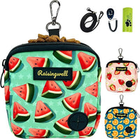 Dog Treat Pouch for Pet Walking and Training with Clicker Poop Bags Small Fanny Zipper Pack Holder for Puppy Snack Dispenser Kit for Leash and Outdoor Use (Watermelon)