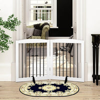 Freestanding Pet Gate for Dogs, Foldable Wooden Dog Gate for House, Indoor Pet Barrier for Stairs, Doorways, Support Feet Included, 24" Height 2 Panels, White
