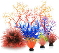 MyLifeUNIT set of 7 artificial coral and plant aquarium ornaments with ceramic bases