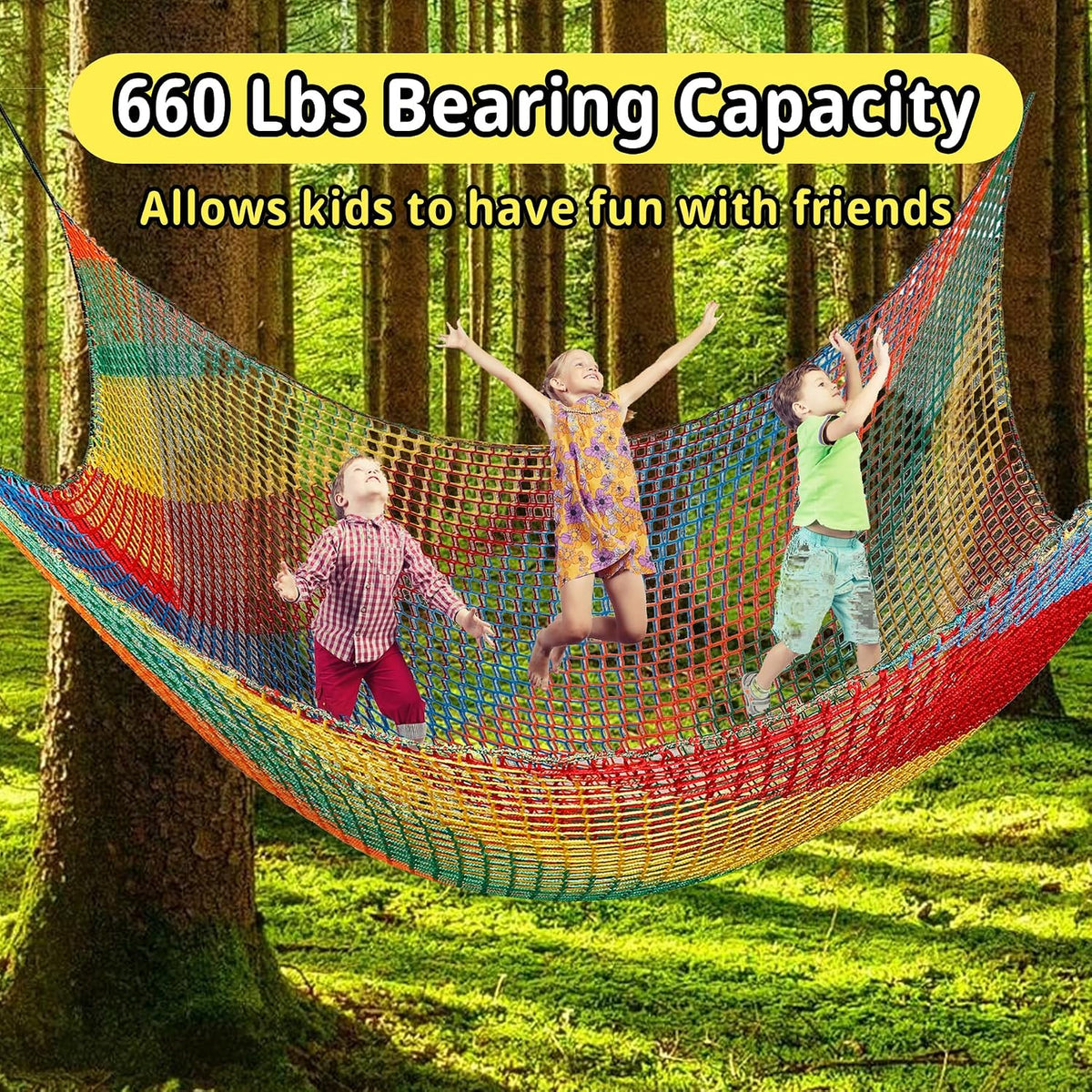 Climbing Cargo Net 6.5' x 9.8' for Outdoor Treehouse – Fun for Kids & Family - 6.5‘ x 9.8‘ / Multicolour - image 4
