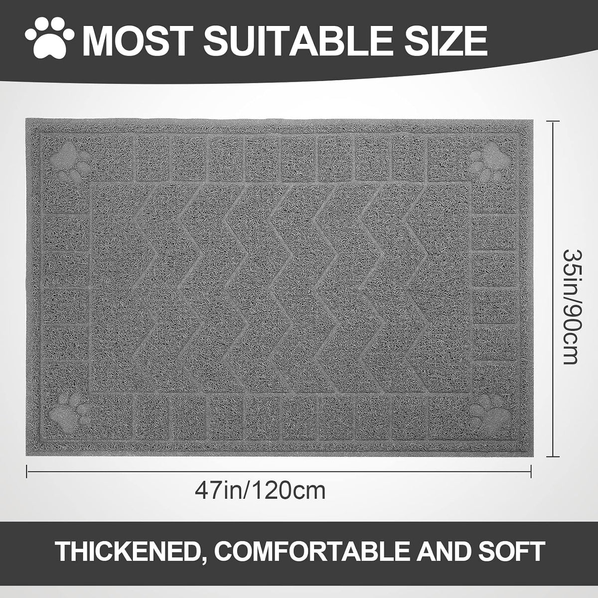 Cat Litter Box Mat, 47" x 35" Large Waterproof Litter Trapping Mat – Daily Care for Cats - Grey / 2X-Large（47" x 35") - image 2