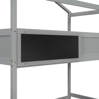 Twin over Full House Bunk Bed with Storage Staircase and Blackboard Gray