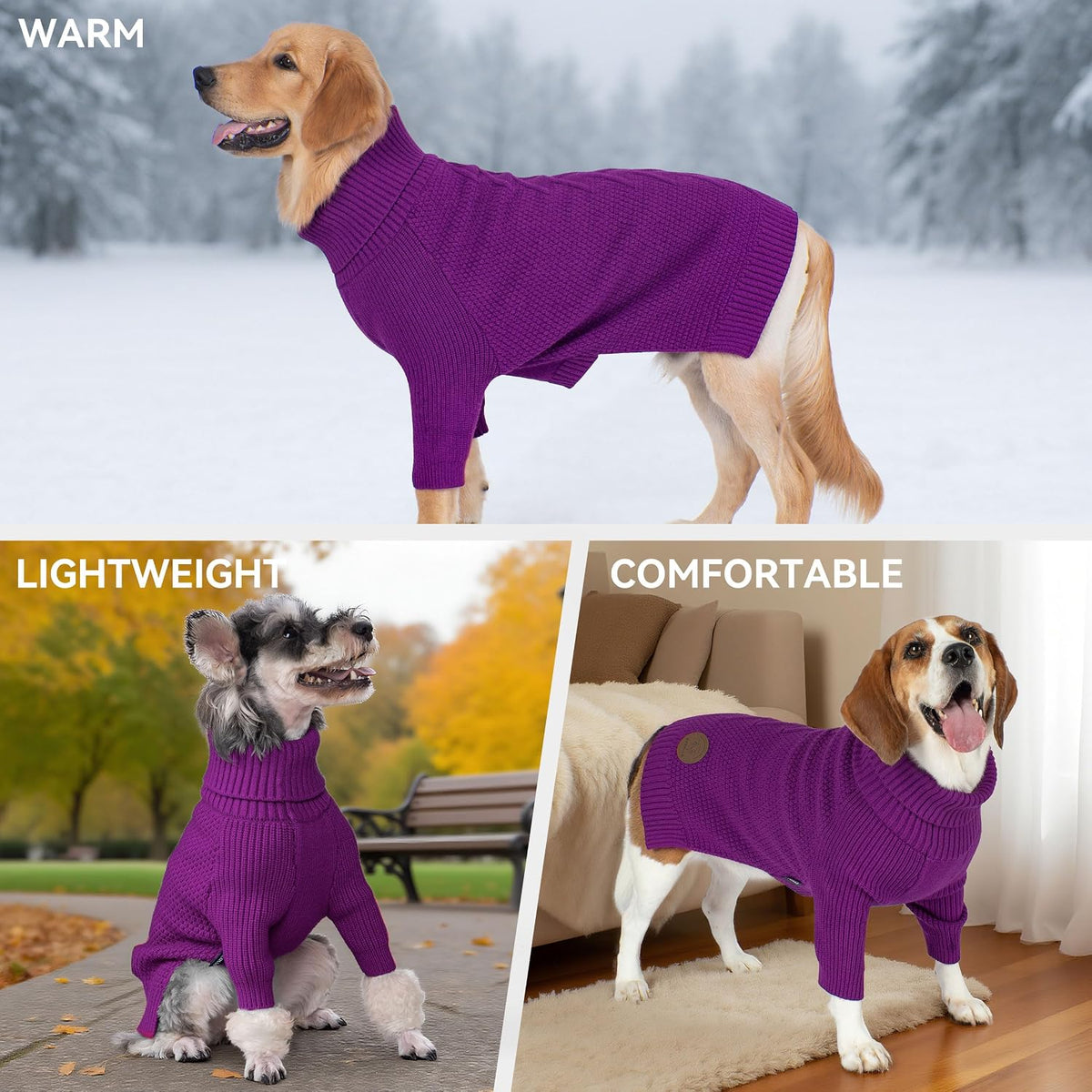 Dog Sweater Long Sleeve Warm Knit Sweaters for Small Dogs Cats Boy – Essentials for Dogs - Purple / XXX-Large - image 4
