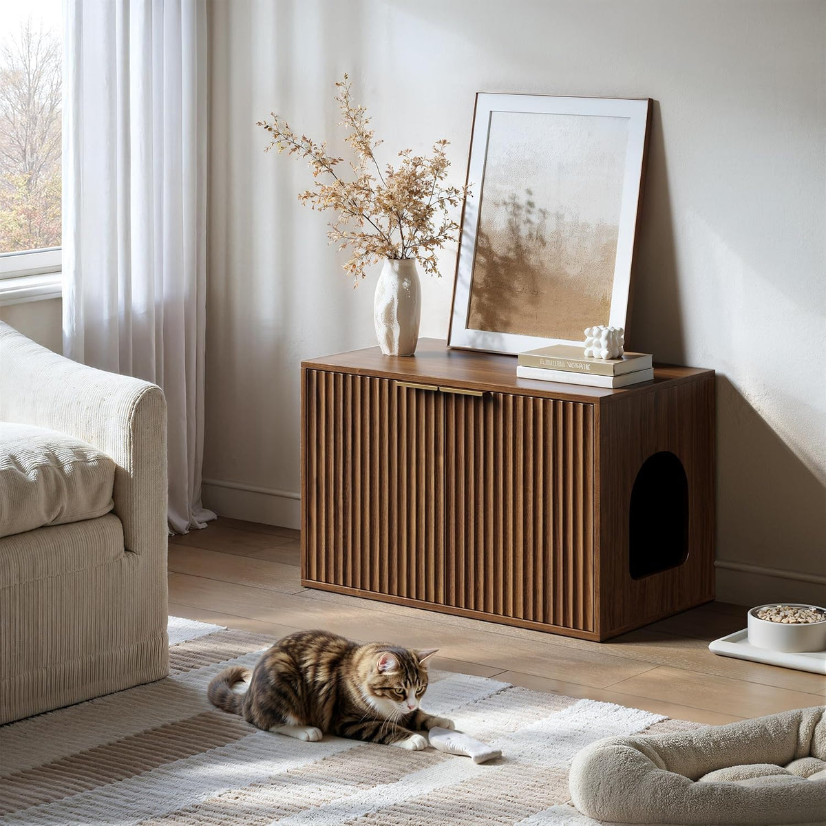 Evermagin 31.5" Cat Litter Box Enclosure Furniture – Essentials for Cats - Walnut - image 4