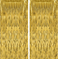 Voircoloria 2 Pack Gold Foil Fringe Backdrop Curtains - Gold / 2