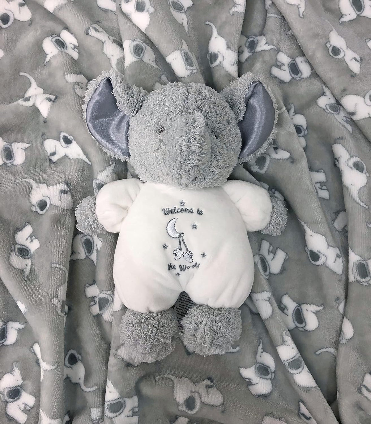 Halloween 9 inch Plush Rattle with Embroidered Jack-O-Lantern for Baby - Grey Elephant - image 2