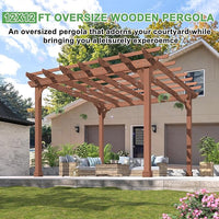 MUPATER 12×12 FT Outdoor Pergola with Roof, Wooden Pergola Kit with Stakes, Wood Garden Shelter Structure for Climbing Plant, Snow and Wind Supported, Shade for Patio, Backyard, Deck