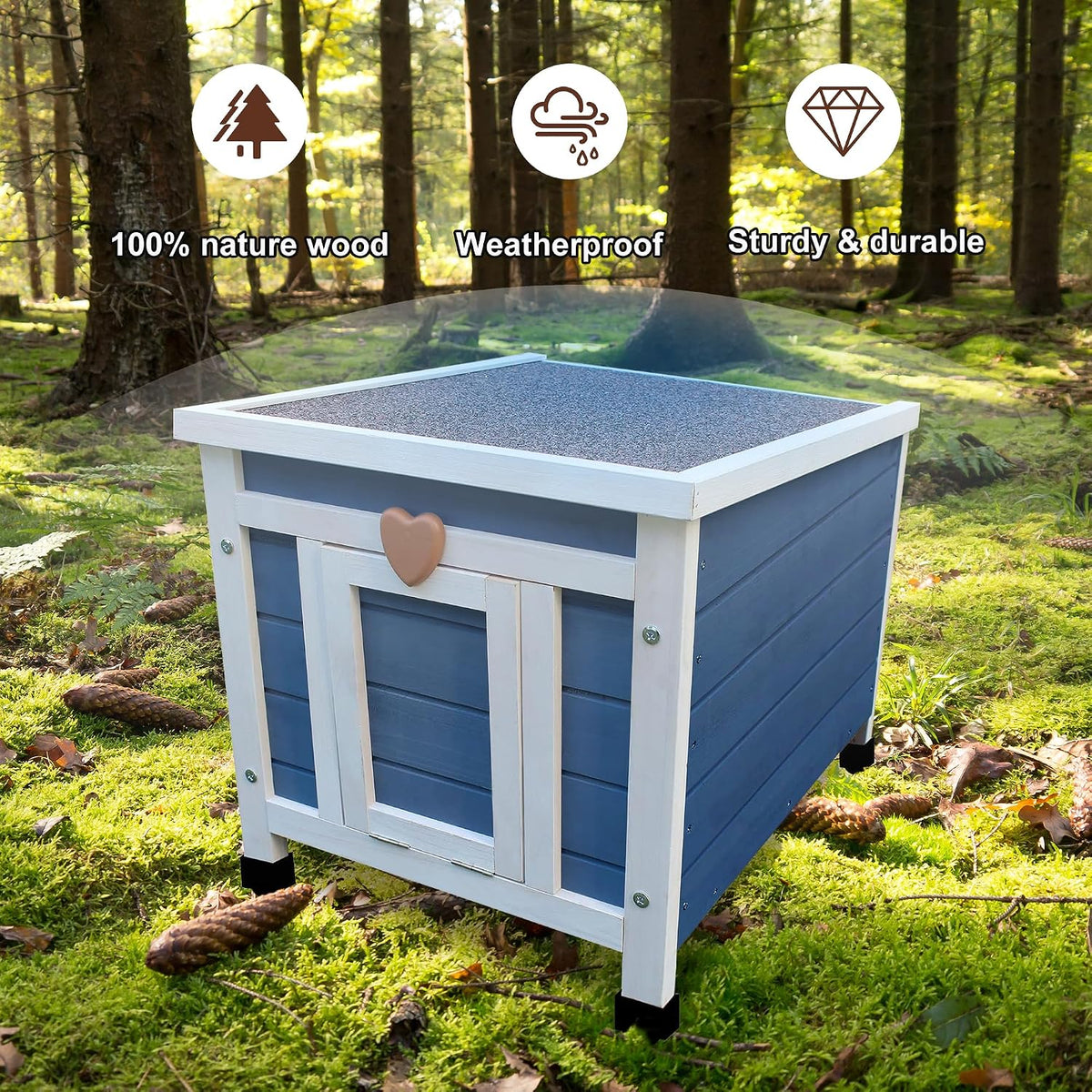 Cat House for Outdoor Cats - Blue(with Mat) - image 4