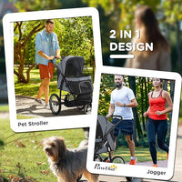 PawHut 3 Wheels Pet Stroller for Small and Medium Dogs, Foldable Cat Stroller Jogger with Adjustable Canopy, Safety Tether, Cushion, Storage Basket, Gray