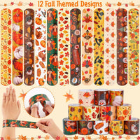 Junebrushs 56 fall Thanksgiving slap bracelets with turkey, pumpkin and leaf designs - view 29