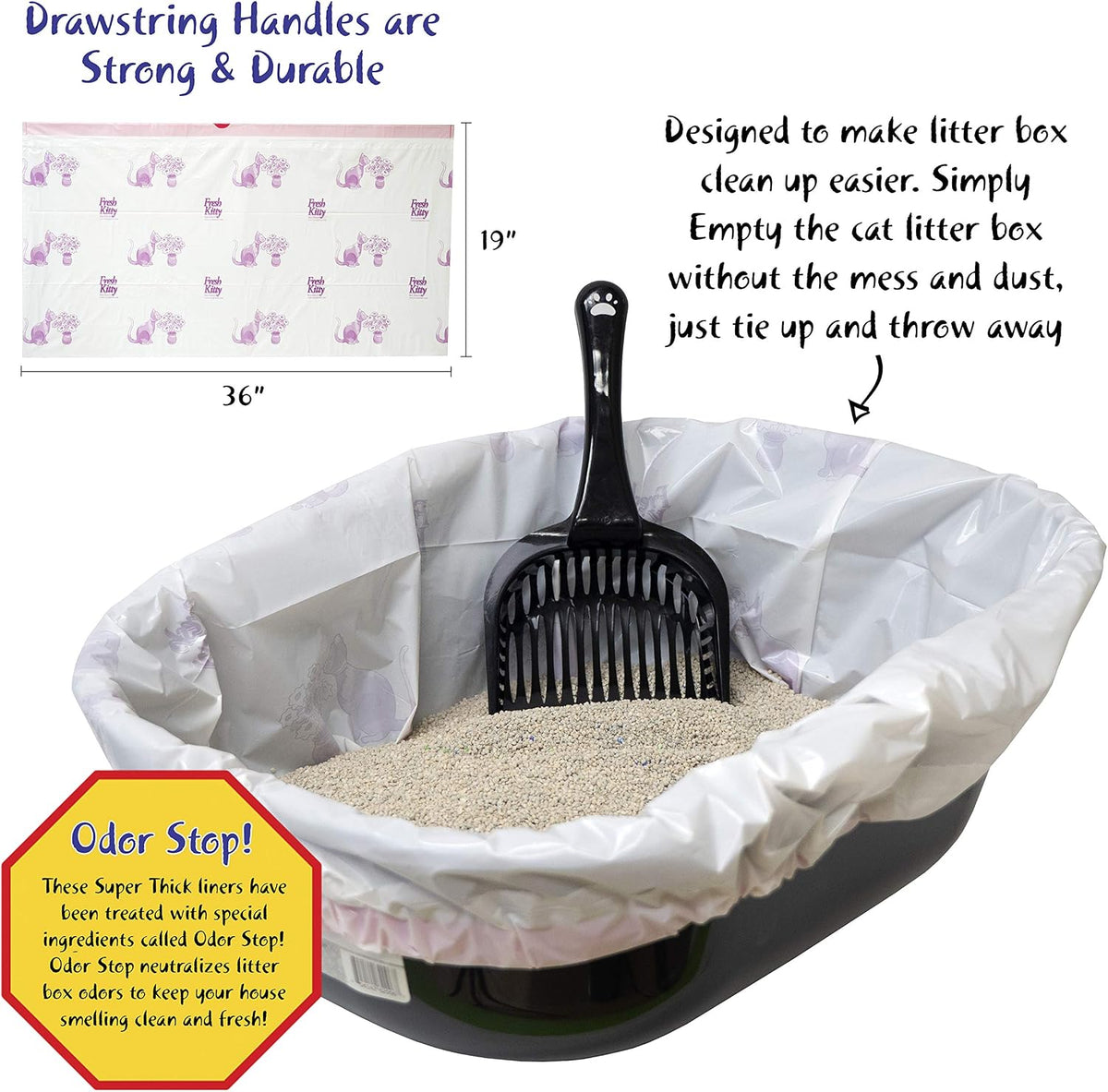 15 Count Fresh Kitty Litter Box Liners Super Thick, Durable - White / 80 Count (Pack of 1) - image 4