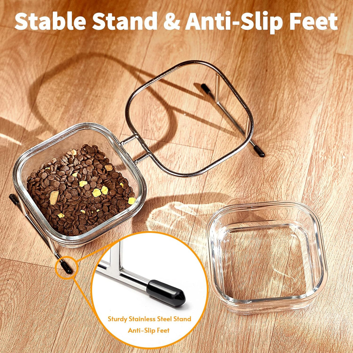 Elevated Cat Bowls, 15° Tilted Glass Raised Cat Food and Water Bowl – Essentials for Cats - 2 Glass Bowls - image 3