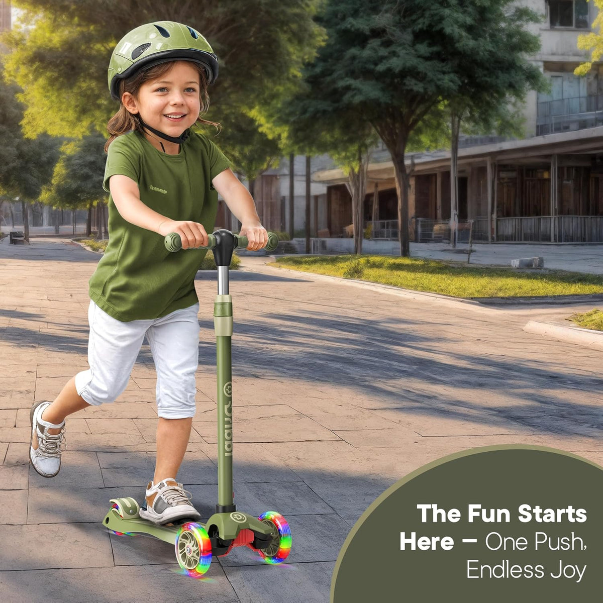 Dribbl 3-Wheel Kids Scooter, Lean-to-Steer Technology - Army - image 2