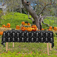 Iceyyyy Halloween skeleton tablecloth, black plastic table cover with skeleton print - view 16