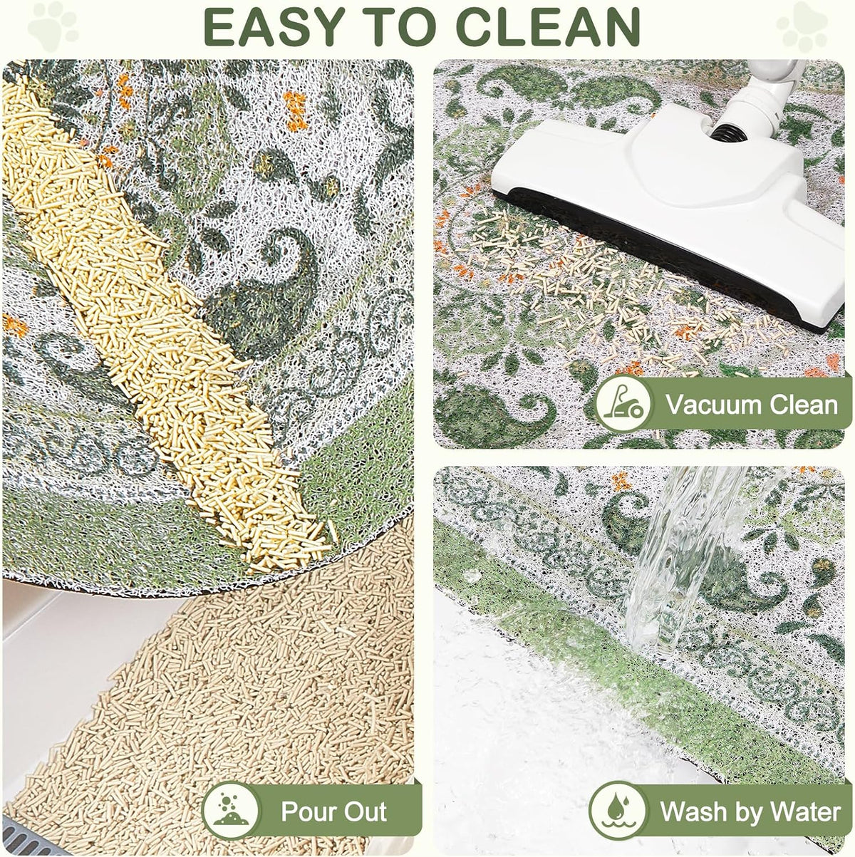 24"x15" Cat Litter Mat Non-Slip Washable Litter Box Mat – Daily Care for Cats - Green Mandala / 40X30in - image 2