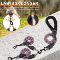 Double Dog Leash, No Tangle, Detachable360° Swivel - Purple / L (40-150 lbs) - image 2