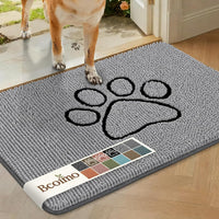 Plush chenille dog door mat with non-slip TPR backing for muddy paws and wet floors
