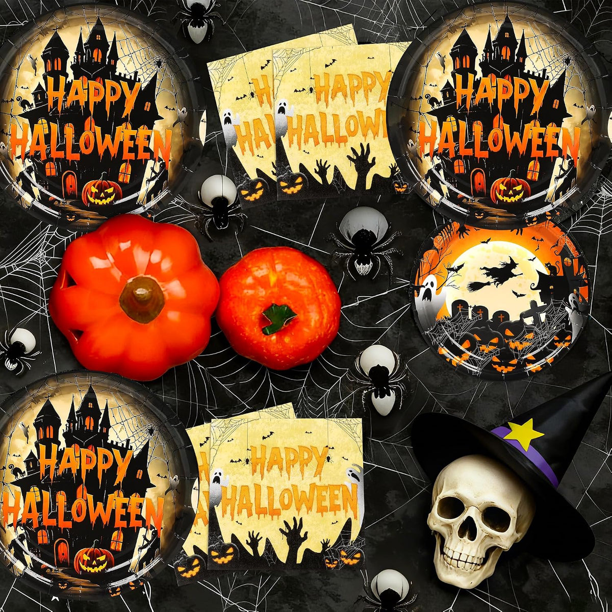 qonimi Halloween plates and napkins set, 75 piece disposable tableware - view 27