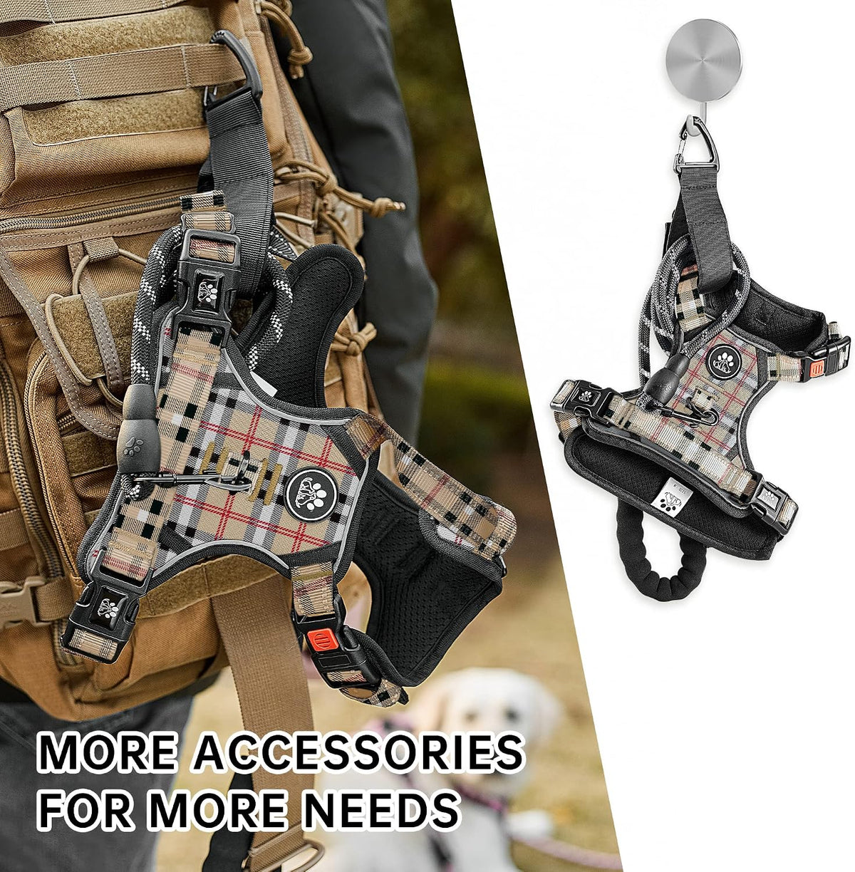 NESTROAD Dog Harness for Medium Sized Dog - Checkered Beige / Small - image 3
