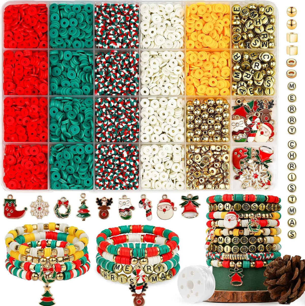 Gionlion Christmas clay bead bracelet kit with red, green, white and gold beads - view 4