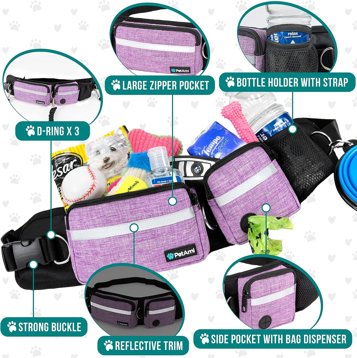 PetAmi Hands Free Dog Leash with Waist Running Belt Bag, Single – Essentials for Dogs - 2 Leashes / Purple - image 3