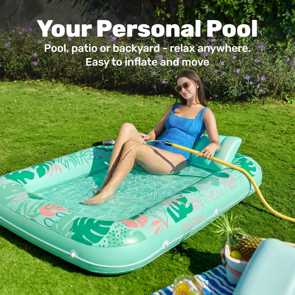 SLOOSH Inflatable Tanning Pool Lounger Float - Aqua Blue / Large - image 3