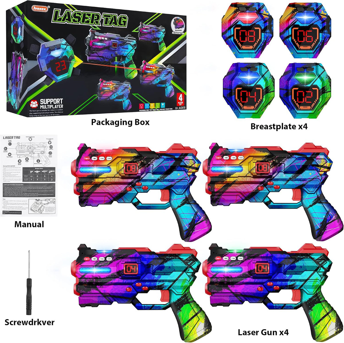 Laser Tag Guns Set of 4 Laser Tag Guns with Digital LED Score Display - Multicoloured - image 2
