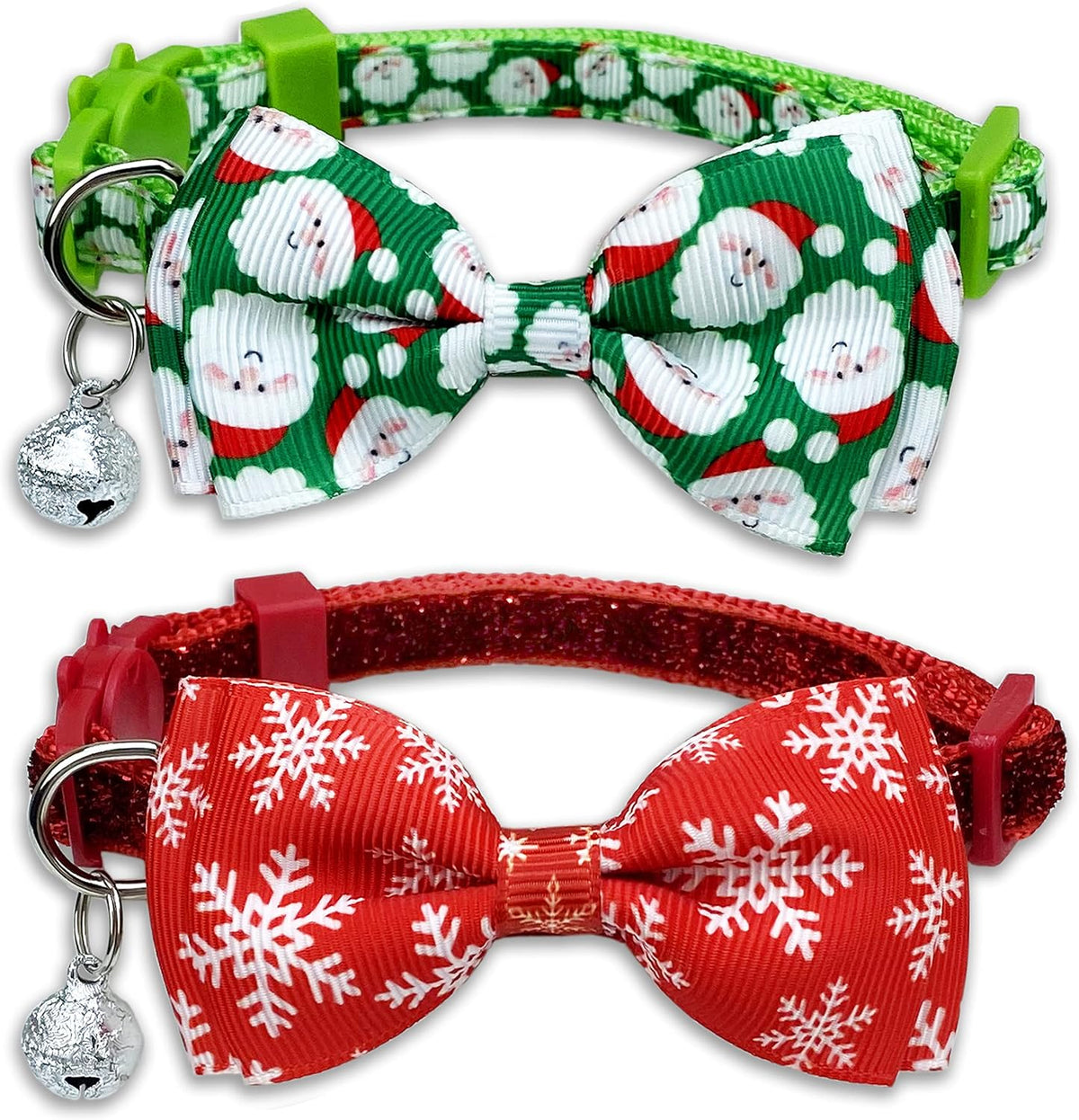 2 Pack Halloween Cat Collars with Bells, Breakaway - Christmas Santa Snow