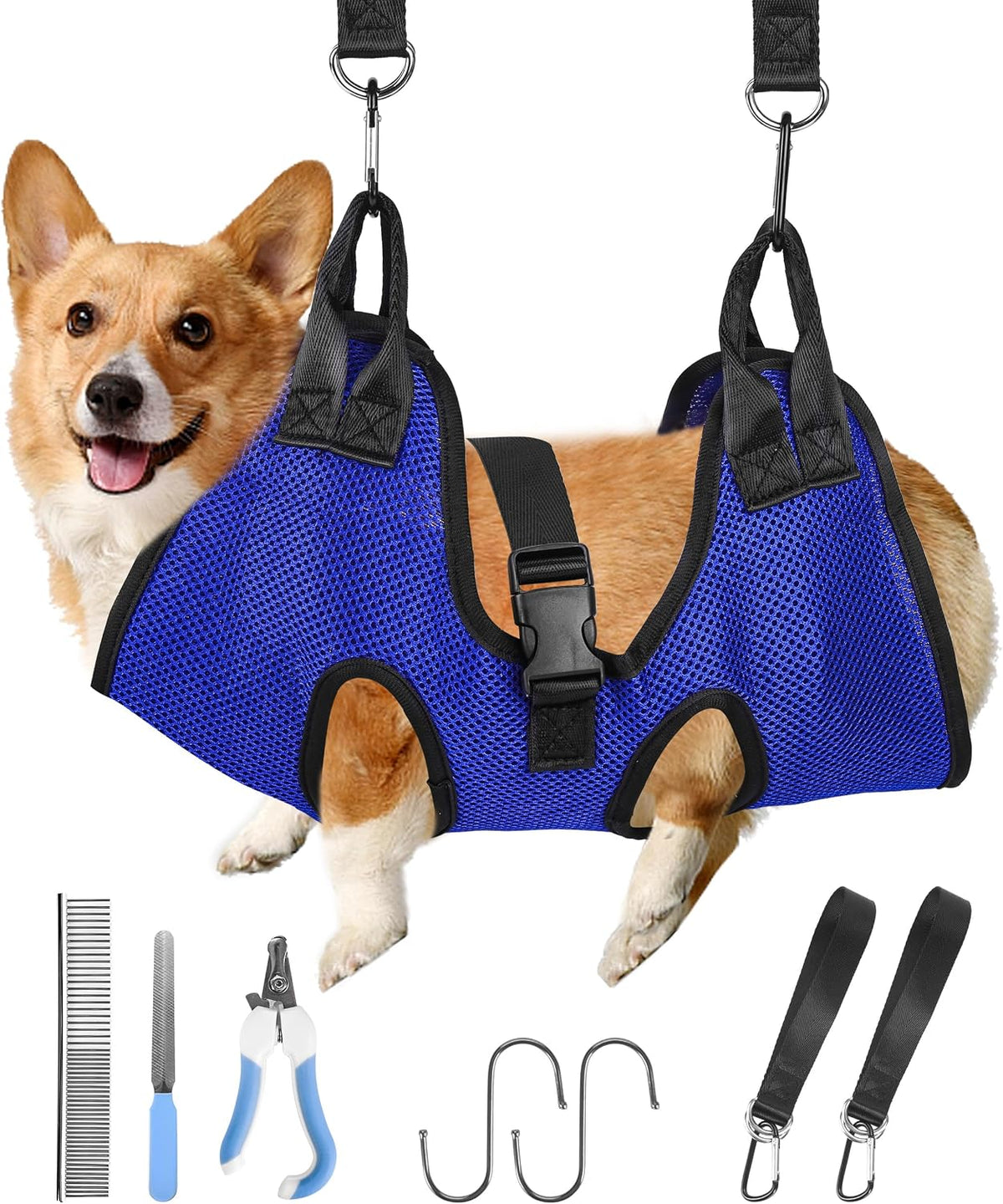 PatiencET Cat Grooming Hammock Kit – Essentials for Dogs - S (17 LB Max) / Blue