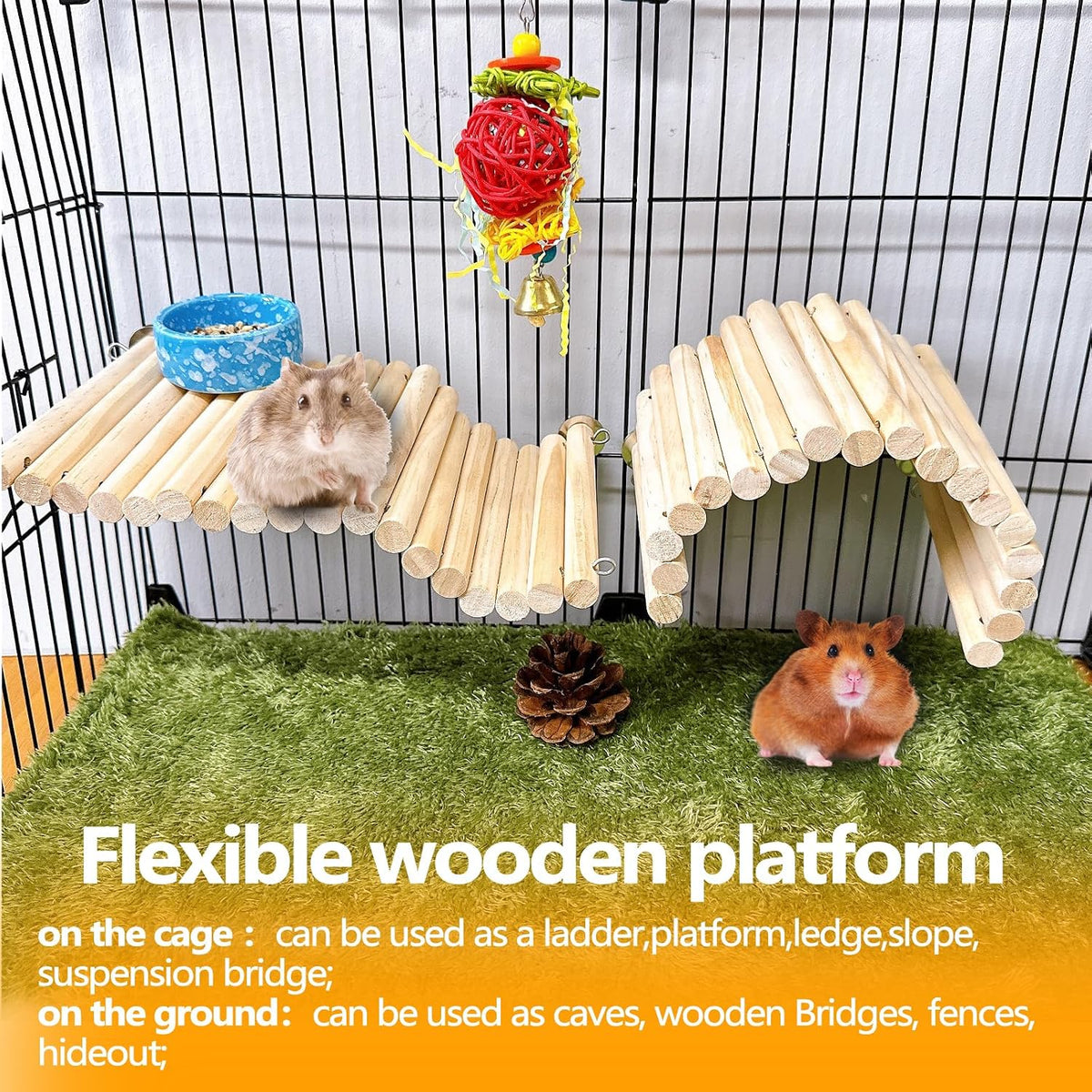 2Pcs Chinchilla Wood Ledge Hamster Wooden Flexible Platform Perch - 9.8 × 5.9 inch - image 3