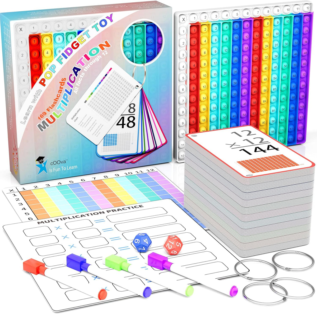 COOVA Multiplication Chart Pop It, Multiplication Game Board - Multiplication Flash Cards
