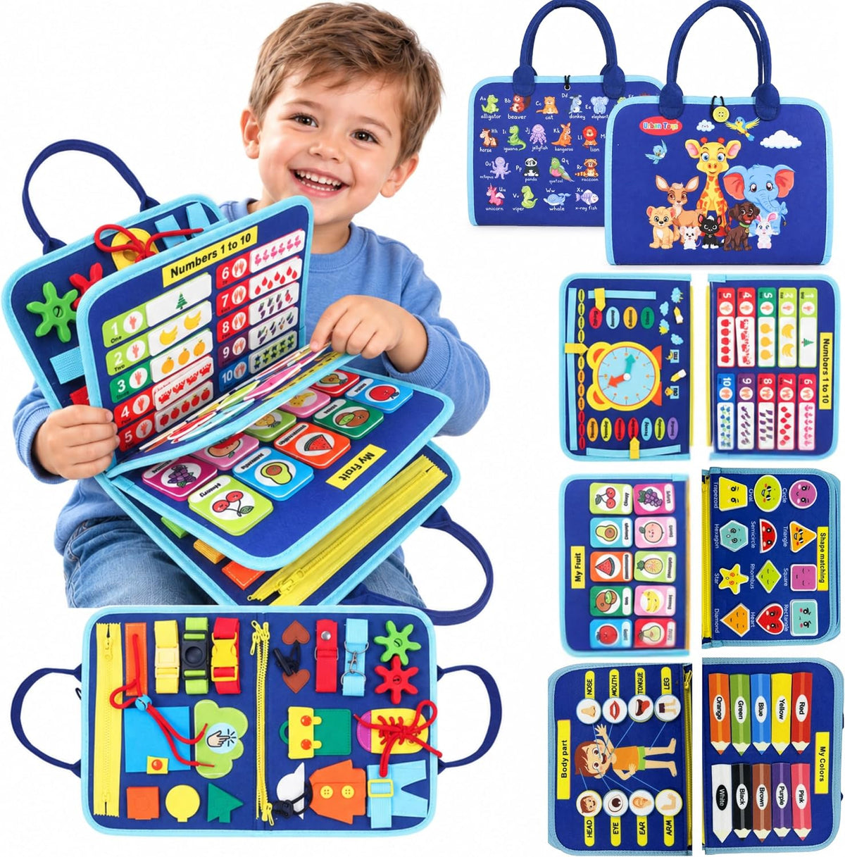 Urban Toys Montessori busy book with felt pages, zippers and buckles - view 2