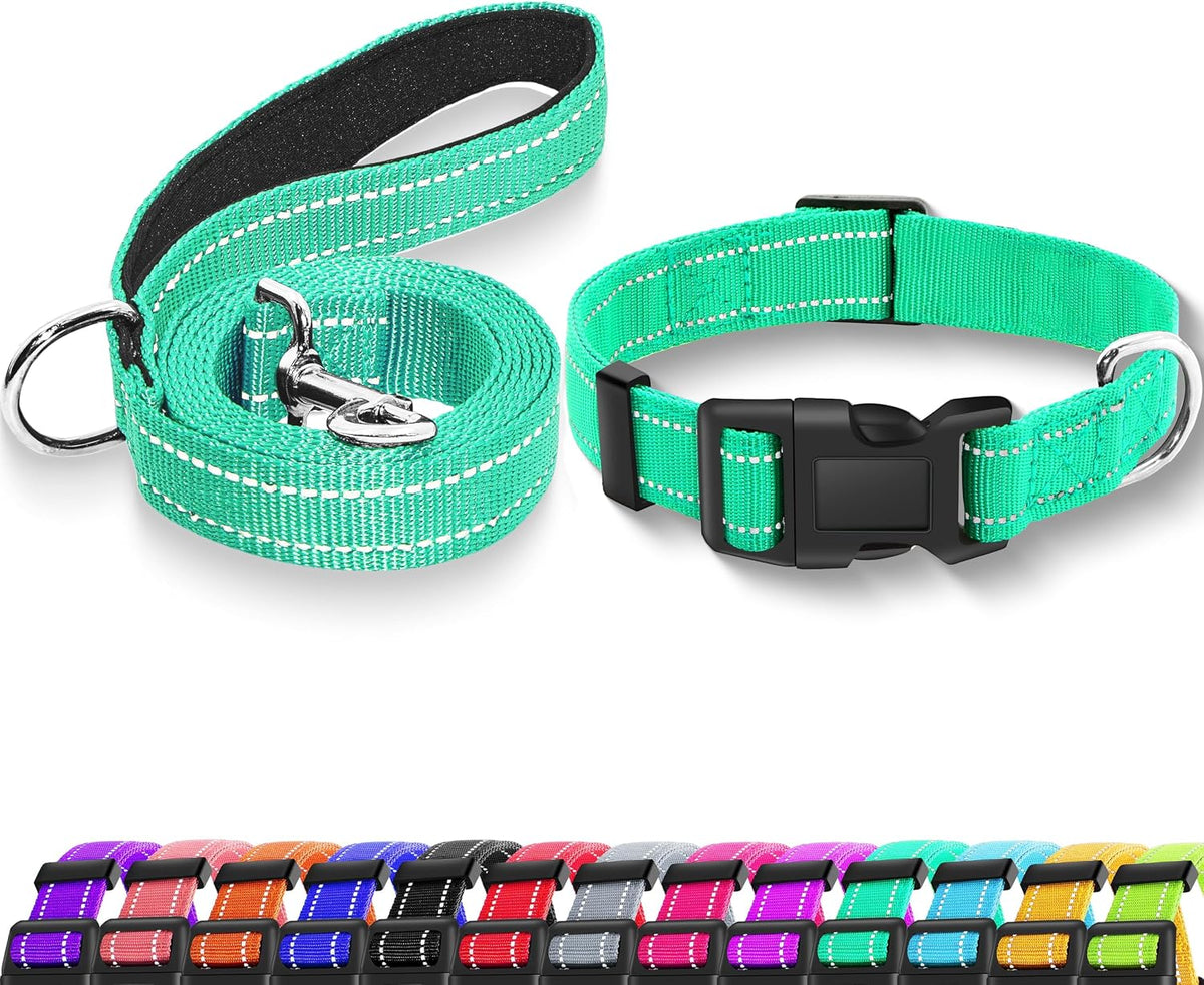 Maiiu reflective nylon dog collar and leash set with quick release buckle