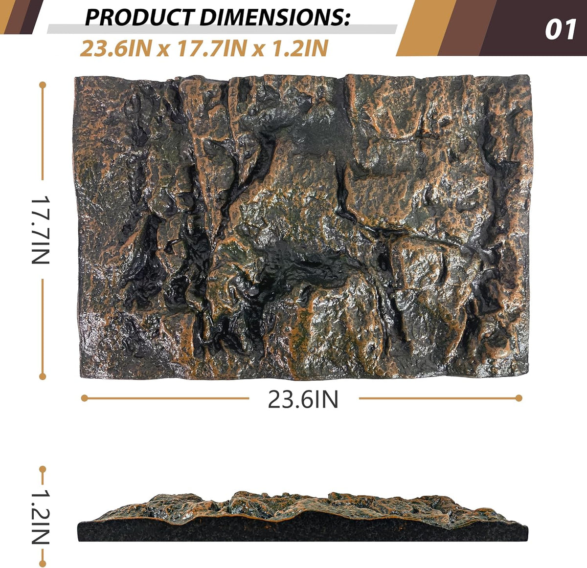 4pcs Rock Terrarium Background, 3D Reptile Tank Background Board - yellow-23.6"* 11.8"（1pcs） - image 2