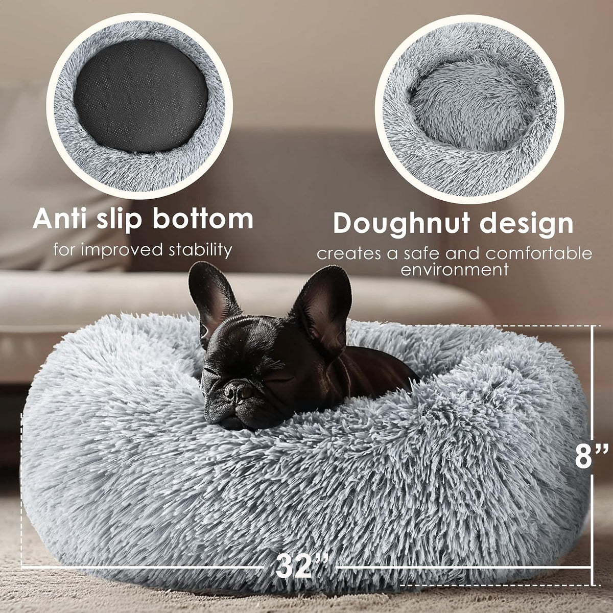 Hoewina Dog & Cat Bed for Indoor Cats - Light Grey / 32.0"L x 32.0"W x 8.0"Th - image 3