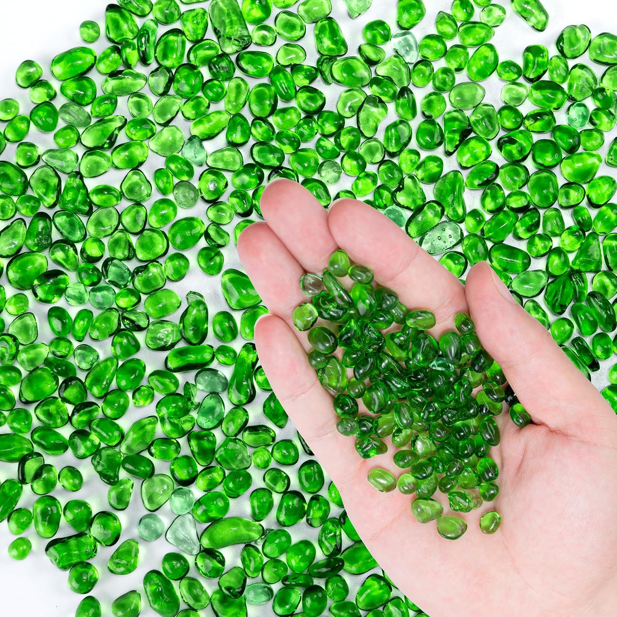 Colorful Glass Stones, 0.97 LB Fish Tank Gravel, Small Irregular Rainbow Aquarium Gravel - Green-1lb
