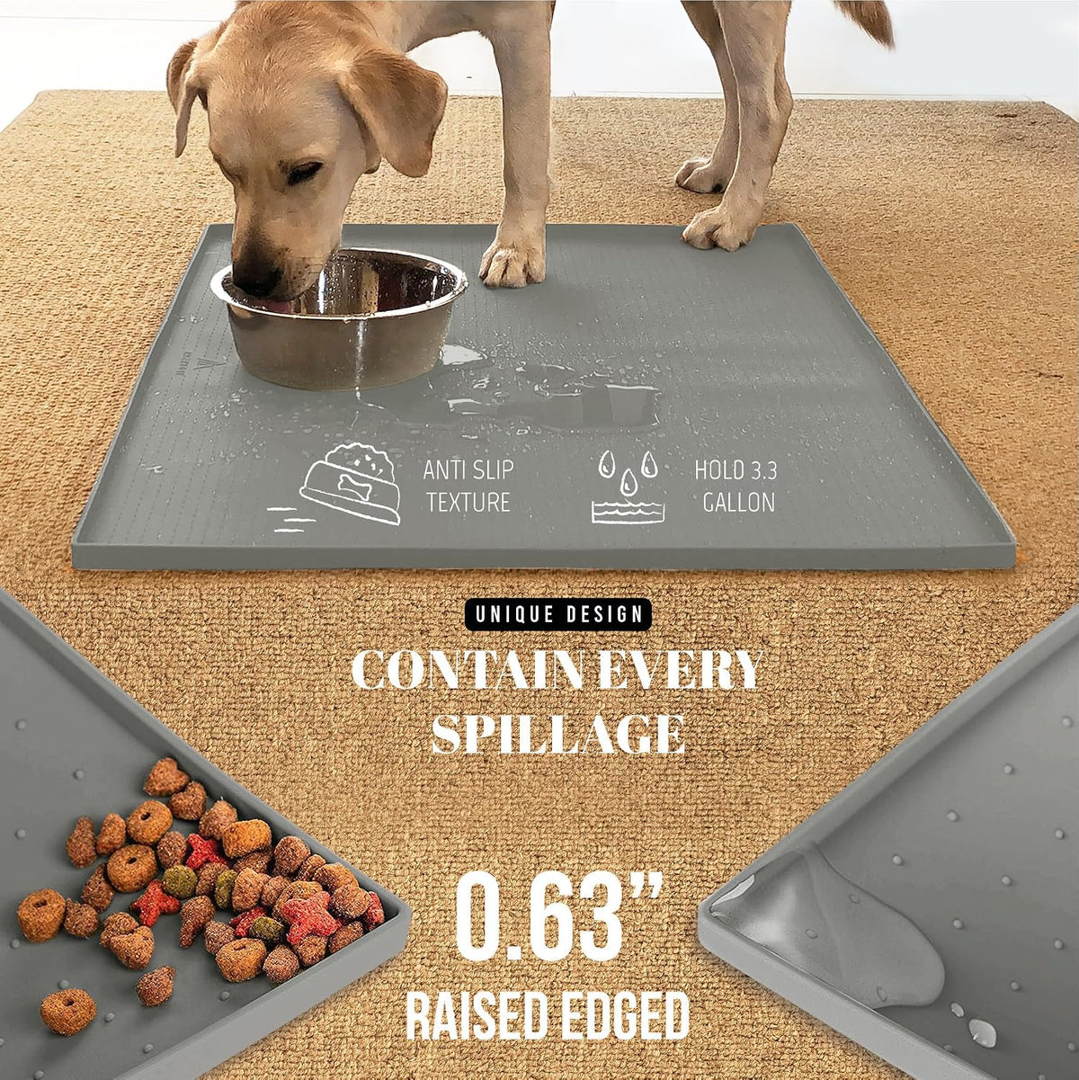 AVERYDAY 32x24 Waterproof Silicone Dog Food Mat - Grey / 32" x 24" - image 3