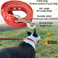 ADITYNA Leather Dog Leash for Large, and Small Dogs - L - 6 ft x 3/4 inch / Red - image 2
