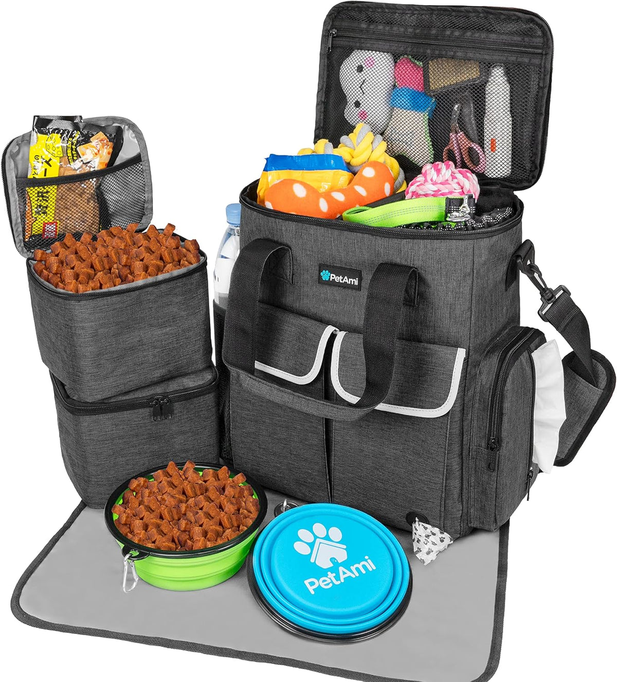 PetAmi Dog Travel Bag Organizer, Pet Supplies Diaper Tote - 12.0"L x 5.0"W x 15.0"H / Charcoal