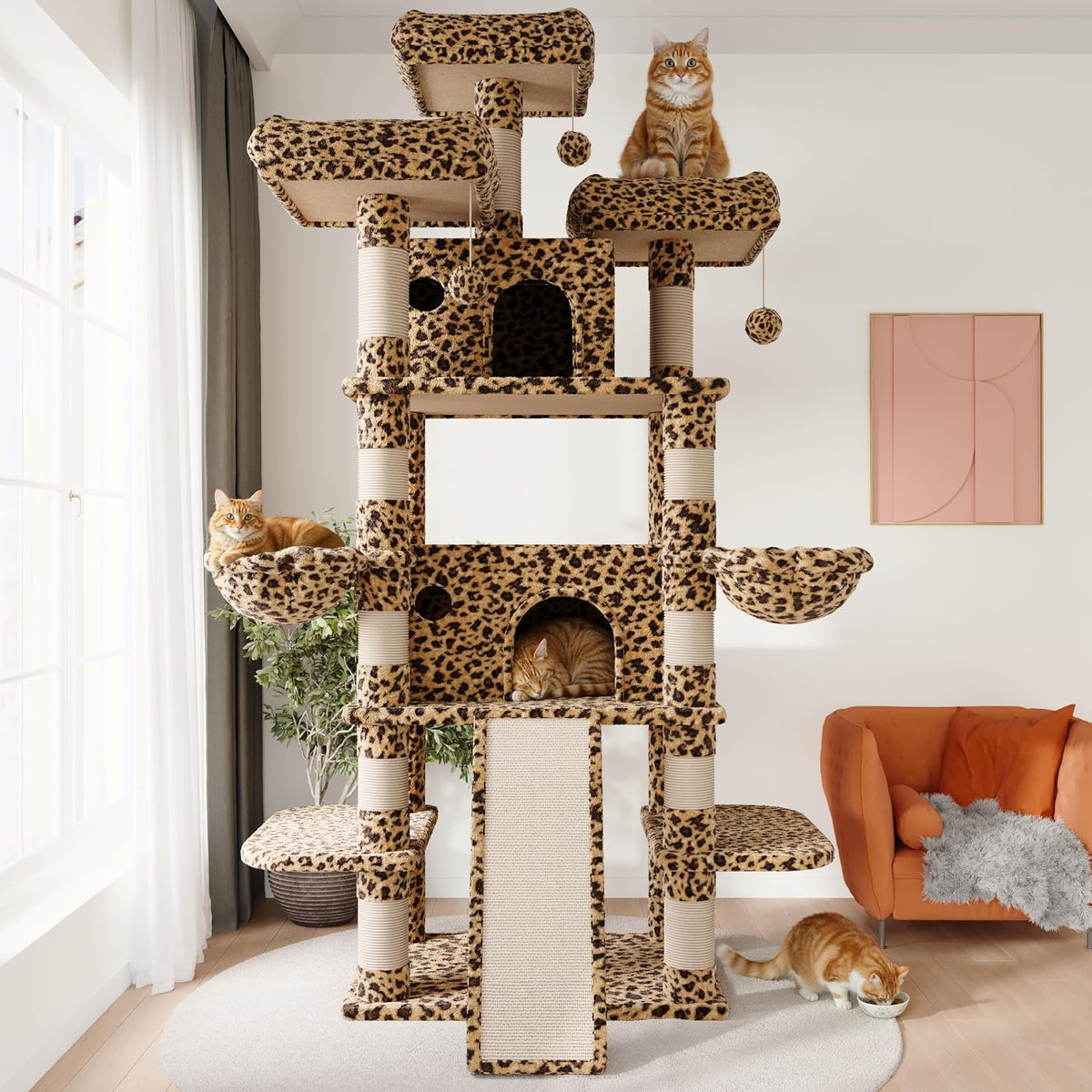 SHA CERLIN 68 Inches Multi-Level Large Cat Tree for Large Kitties/Big - 81in / Leopard Print - image 2
